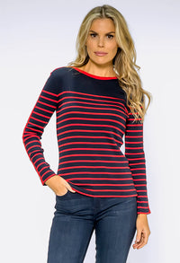 Navy Stripe Top with Button Details