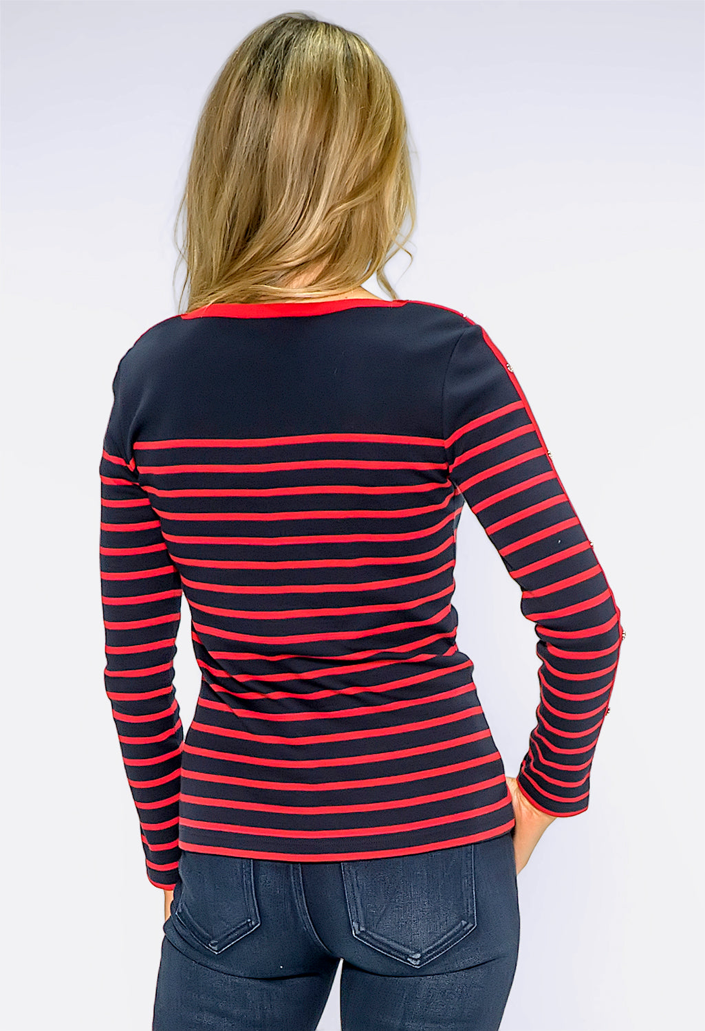 Navy Stripe Top with Button Details