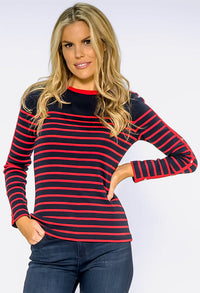 Navy Stripe Top with Button Details