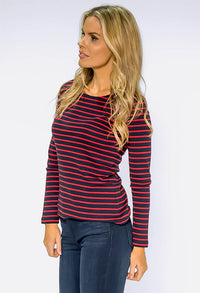 Navy Top with Red Stripes