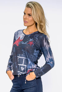 Navy Star Top with Diamante Details