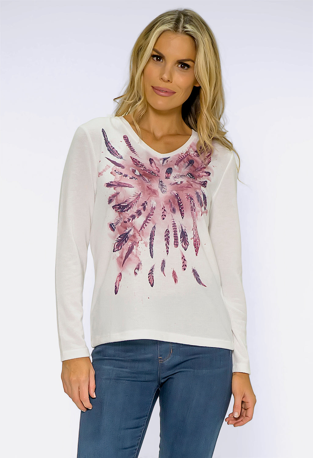 Off-White Top with Feather Print