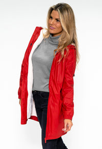 Red Hooded Raincoat with Cosy White Lining