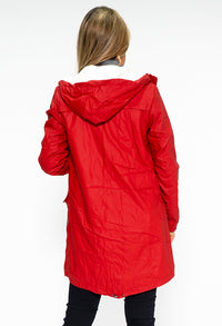 Red Hooded Raincoat with Cosy White Lining