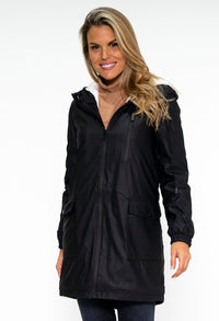 Black Hooded Raincoat with White Cosy Lining