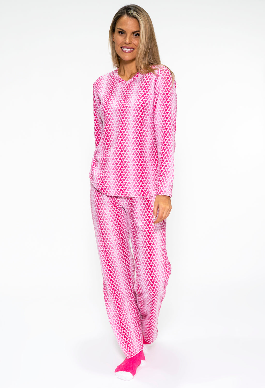 3 piece microfleece ZIGZAG print pyjama set with plush socks