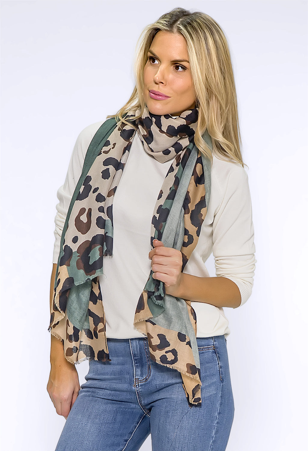 Green Leopard Panel Scarf