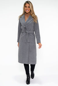 Grey Midi Length Coat with Belt