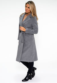 Grey Midi Length Coat with Belt