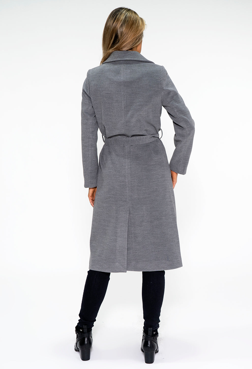 Grey Midi Length Coat with Belt