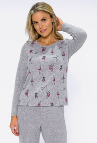 Light Grey Knit with Red Ballet Print