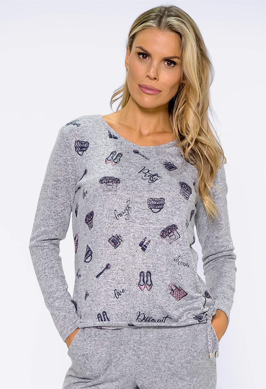 Light Grey Knit with Navy Print