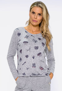 Light Grey Knit with Navy Print