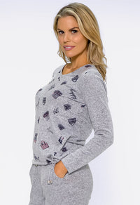 Light Grey Knit with Navy Print