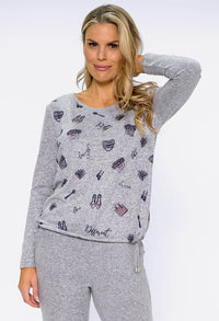 Light Grey Knit with Navy Print