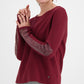 Merlot Pullover with Rhinestone Detailed Sleeves