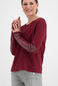 Merlot Pullover with Rhinestone Detailed Sleeves