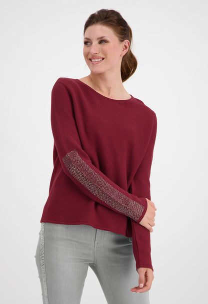 Merlot Pullover with Rhinestone Detailed Sleeves