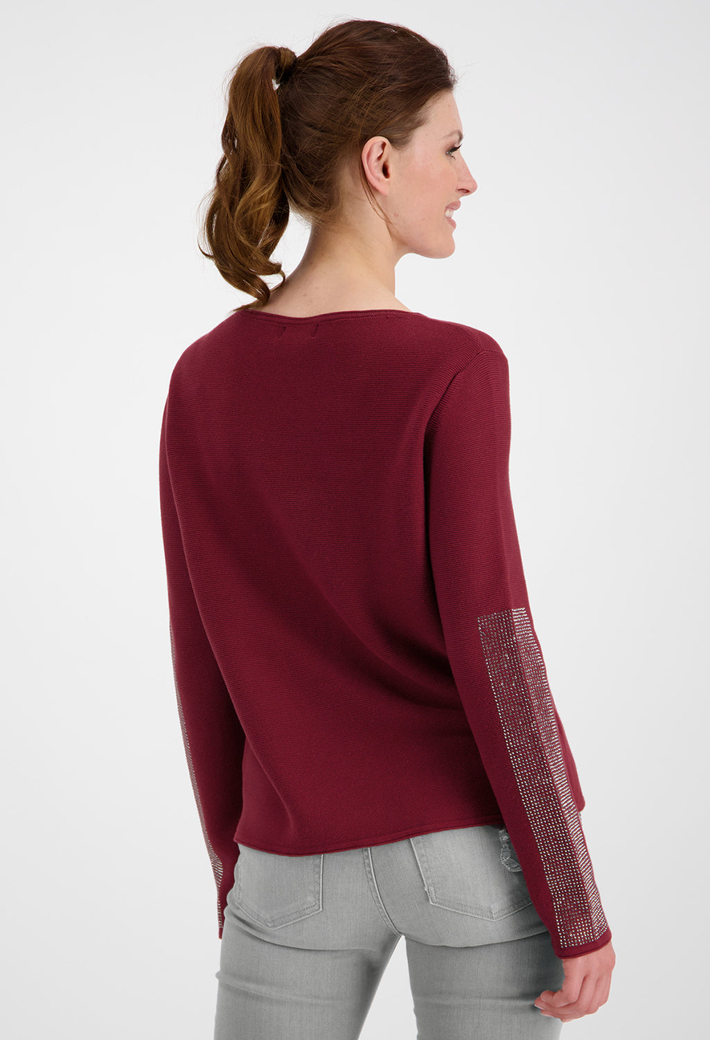 Merlot Pullover with Rhinestone Detailed Sleeves