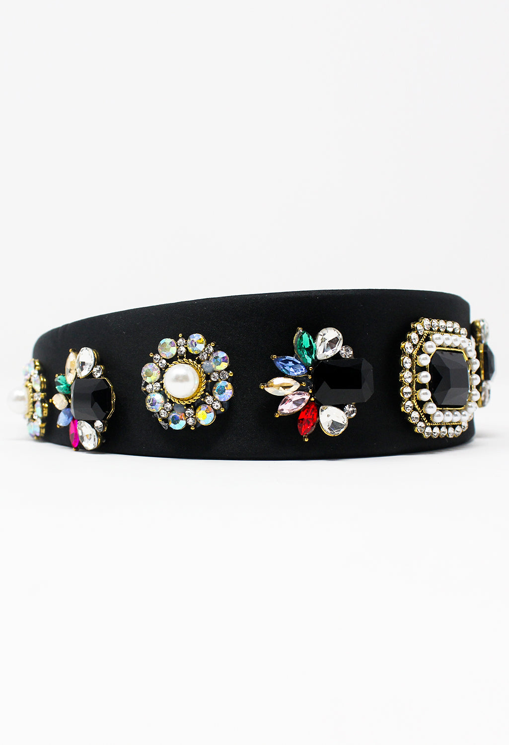 Black Velvet Headband with Pearl and Jewel Details