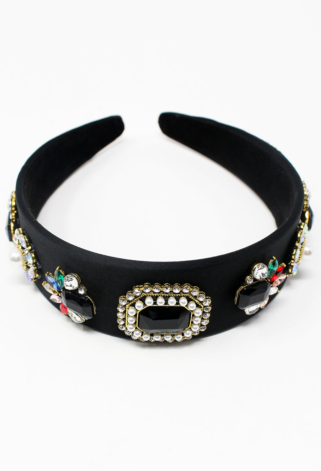 Black Velvet Headband with Pearl and Jewel Details