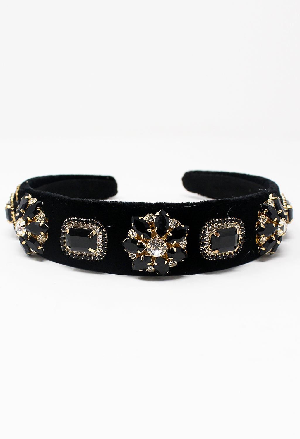 Black Velvet Headband with Gold Jewels