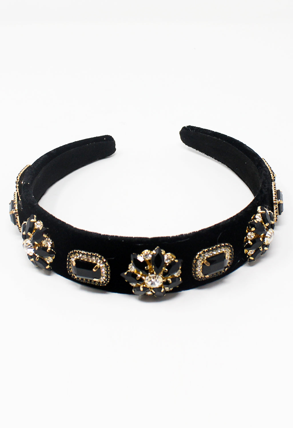 Black Velvet Headband with Gold Jewels