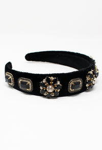 Black Velvet Headband with Gold Jewels