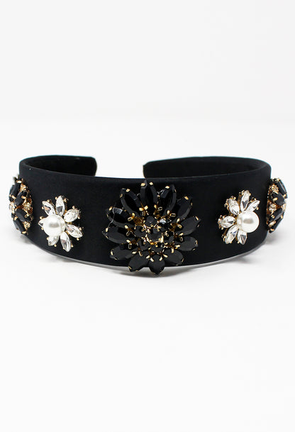 Black Velvet Headband with Black Jewels