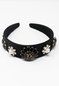 Black Velvet Headband with Black Jewels