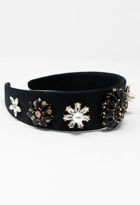 Black Velvet Headband with Black Jewels