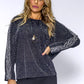 Black Glittered Plisse Top with Printed Shoulder