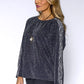 Black Glittered Plisse Top with Printed Shoulder