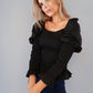 Black Puff Shoulder Smocking Top