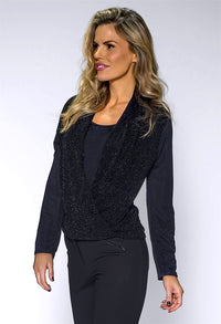 Black Glittered Wrap Top