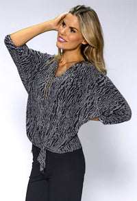 Silver Batwing Top with Studded Neckline