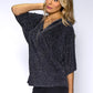 Black Batwing Top with Diamante Zip Neckline