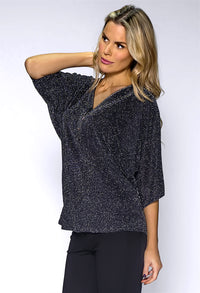 Black Batwing Top with Diamante Zip Neckline