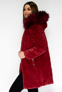 Reversible Wine Coat with Detachable Faux Fur Hood