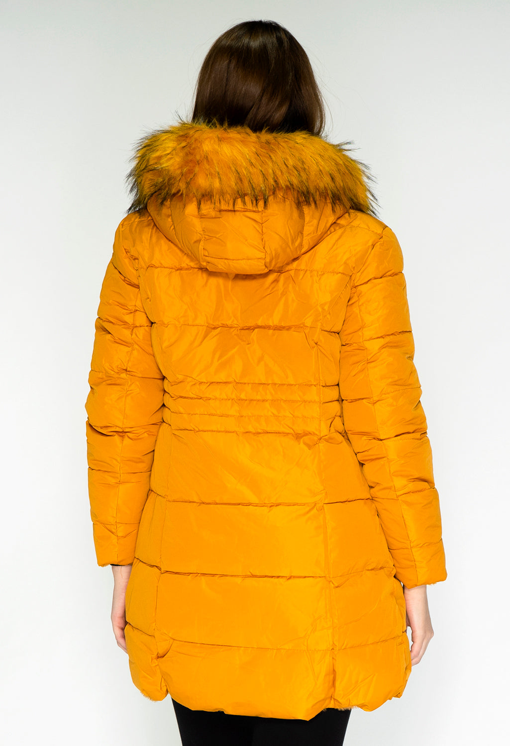 Reversible Mustard Coat with Detachable Faux Fur Hood