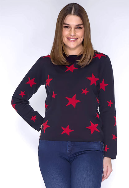 Navy and Red Star Print Knit