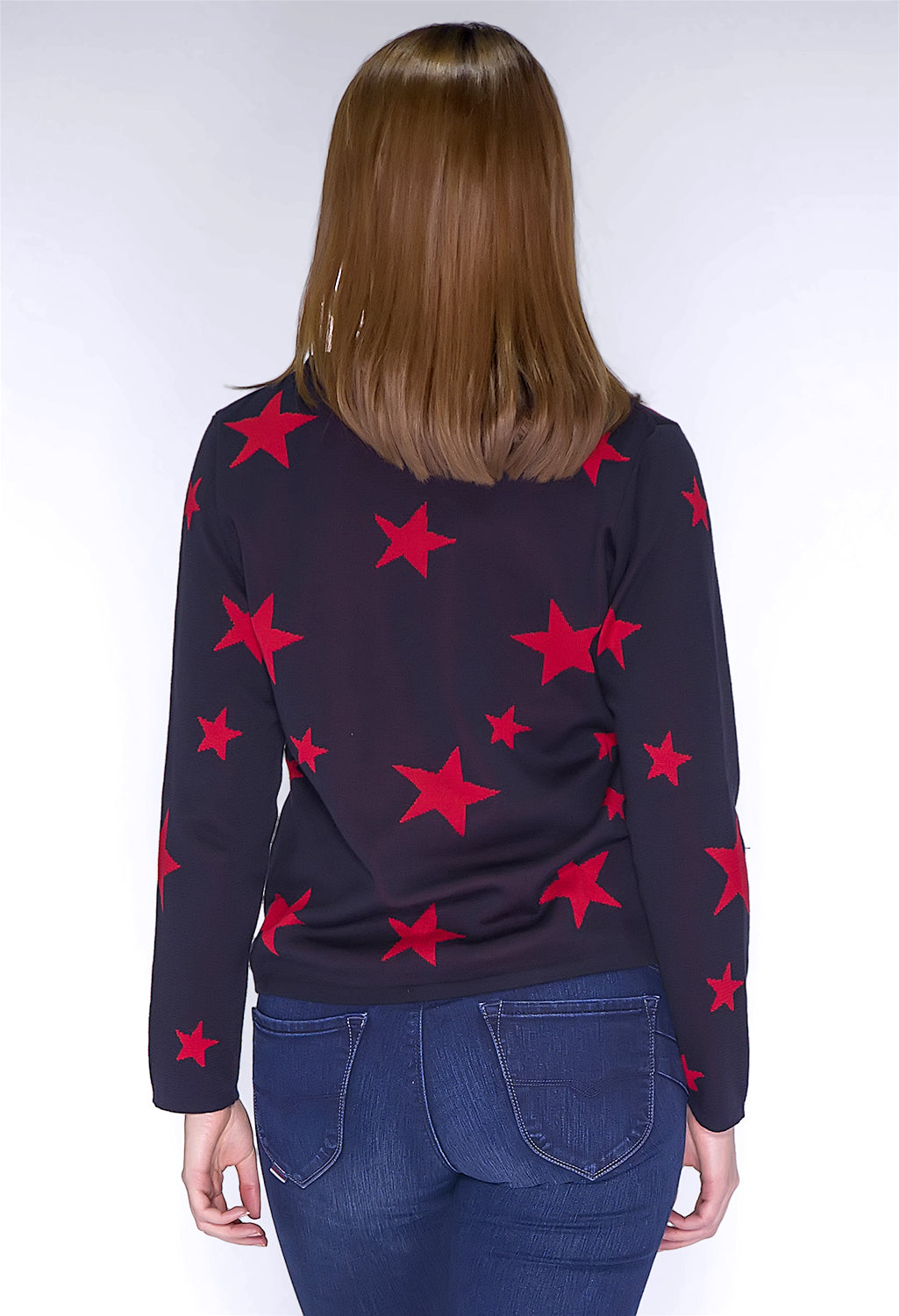 Navy and Red Star Print Knit