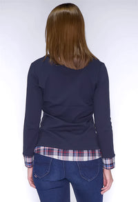 Navy Top with Checked Shirt Details