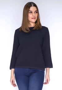 Navy Ribbed Knit Pullover