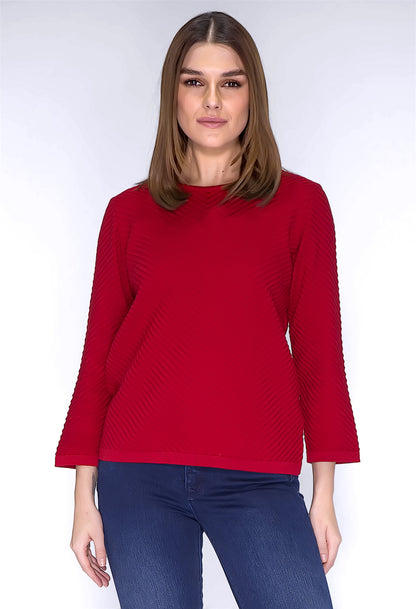 Red Ribbed Knit Pullover