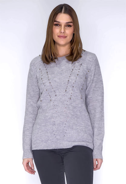 Light Grey Knit Jumper with Silver Pearls