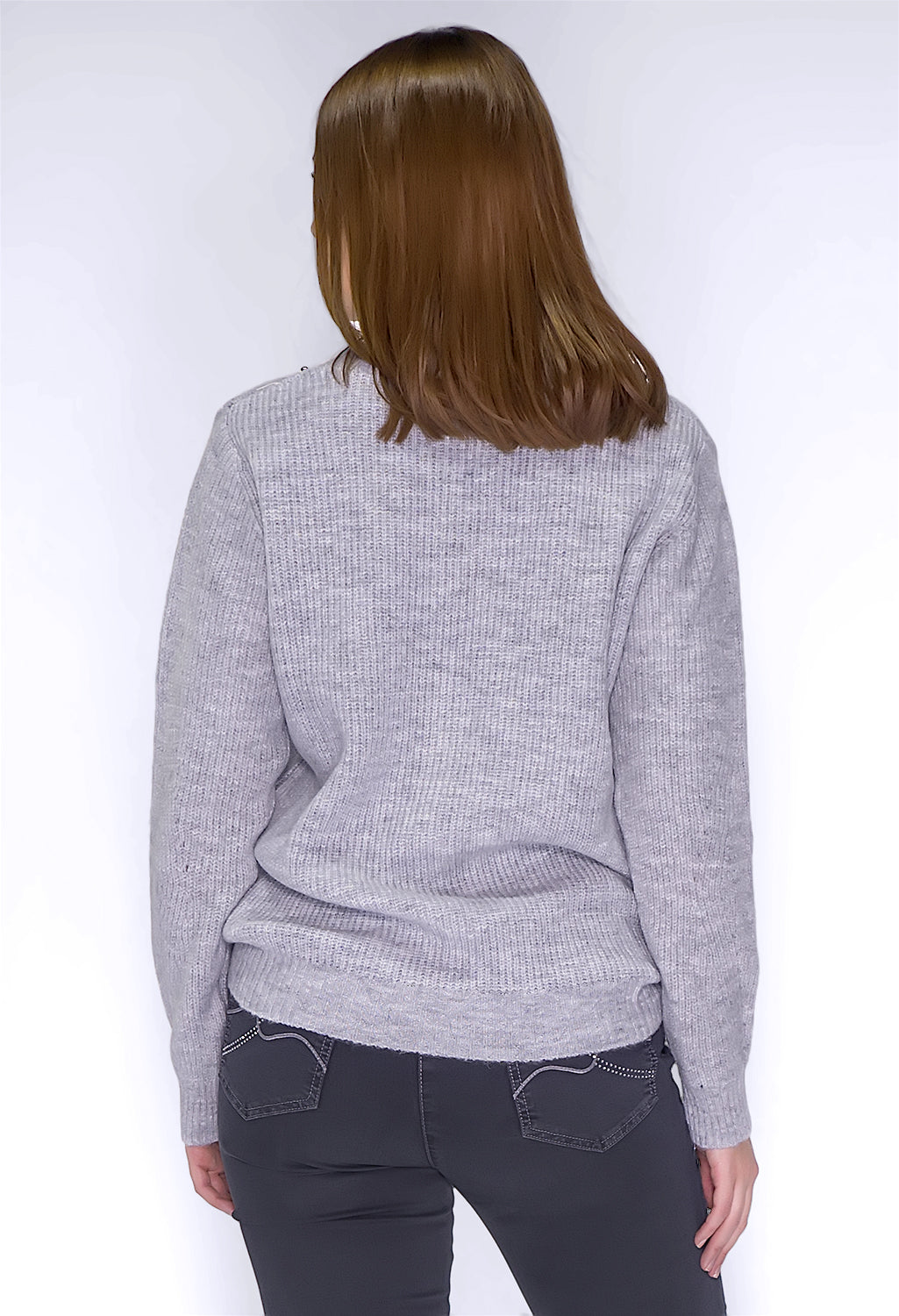 Light Grey Knit Jumper with Silver Pearls