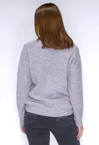 Light Grey Knit Jumper with Silver Pearls