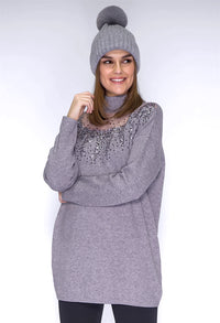 Grey Sequin Long Line Knit