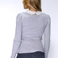 Light Grey Ribbed Knit Top with Lace Collar